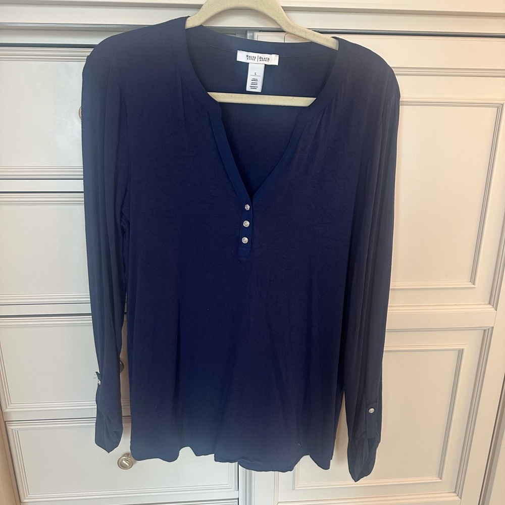 SALE 2 for $15 | Navy Henley Rhinestone Button Top